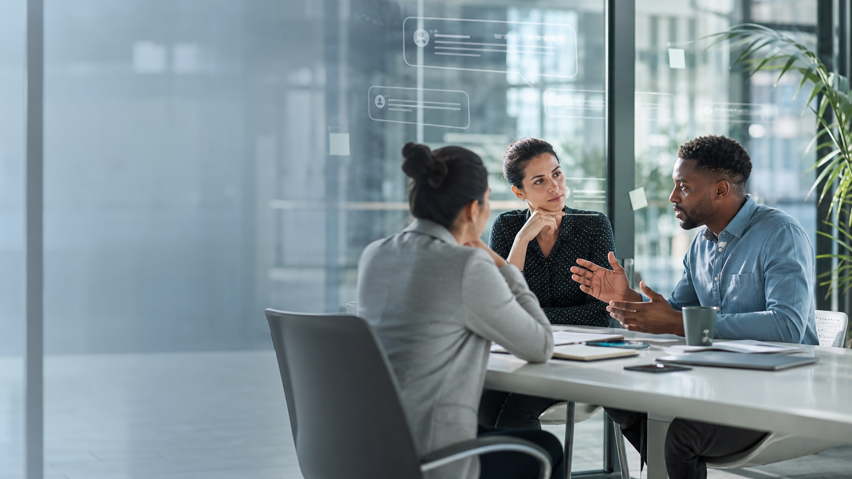 Employees in a serious workplace conversation